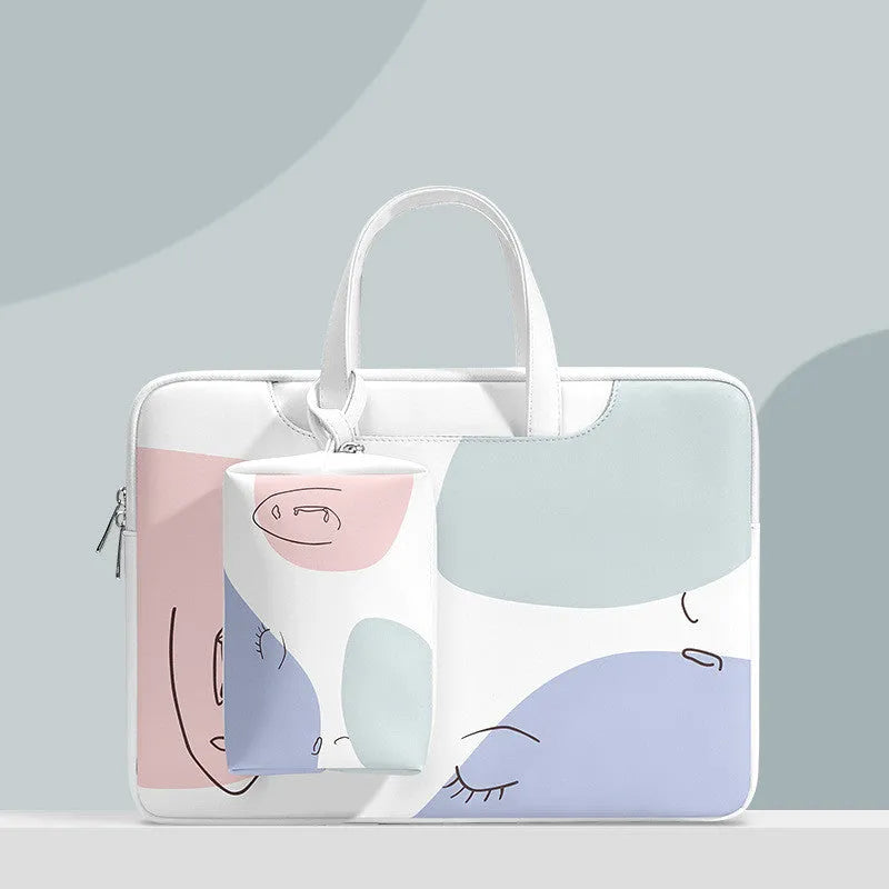 Blue PU leather laptop bag for 15.6 inch notebooks with soft handle and zipper opening