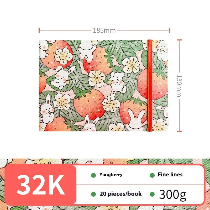 Feiluniao handmade fabric watercolour sketchbook with colourful themed cover, 185mm long.