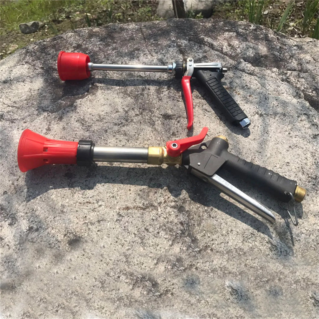 Adjustable high-pressure agricultural spray gun with submachine gun design and plastic construction