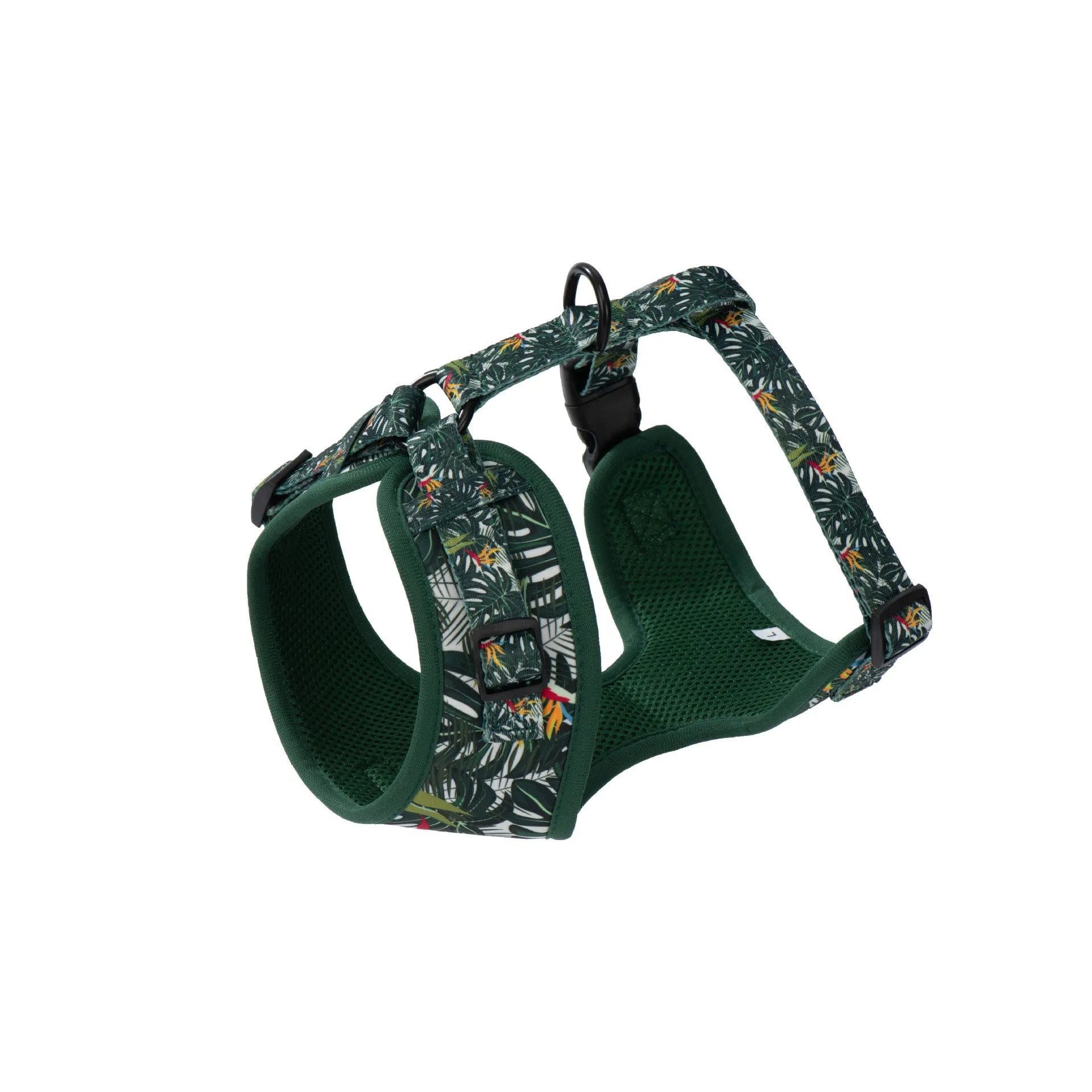 Six-piece adjustable dog harness set with vest, haulage rope, collar, waste bag, bow tie, and triangle scarf