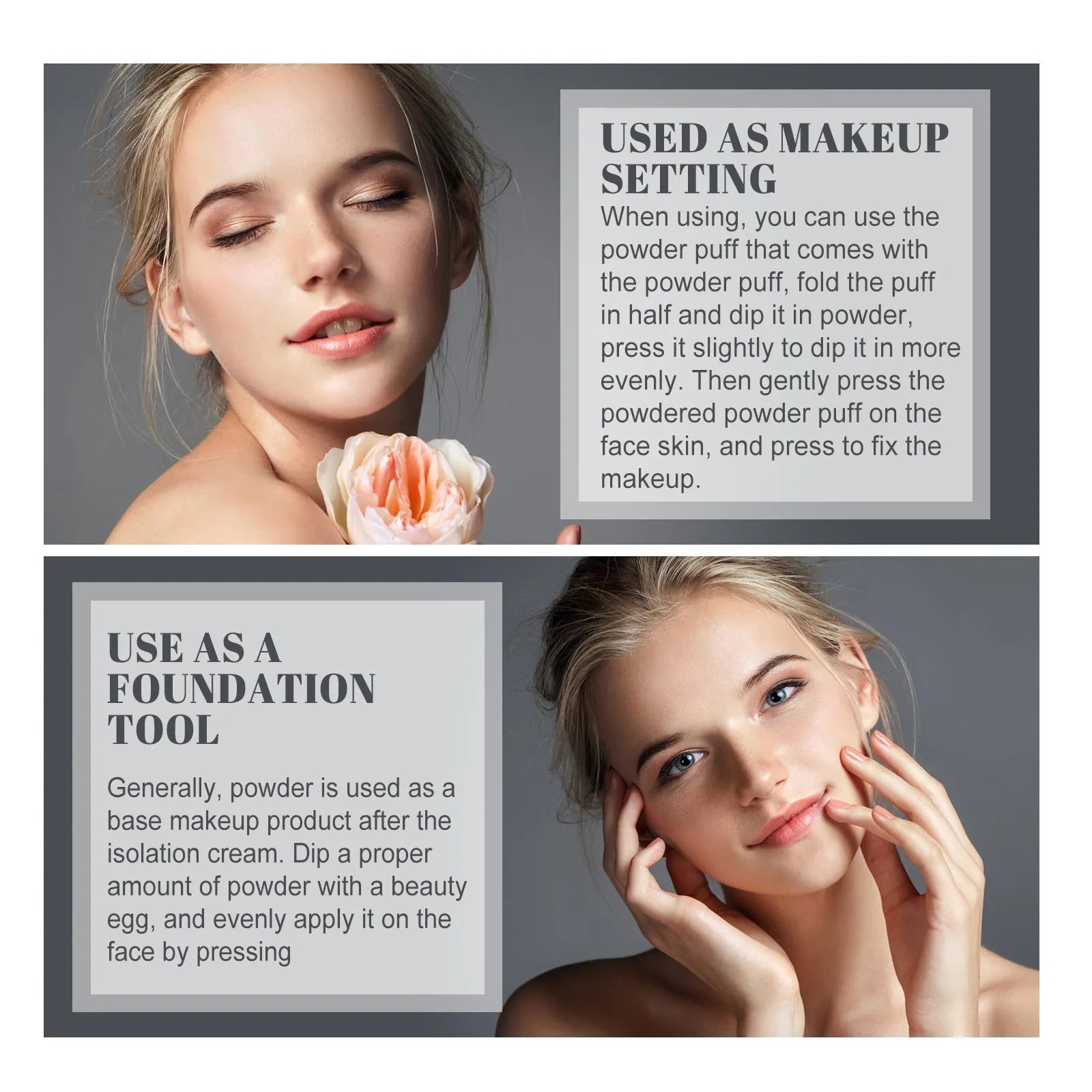 8g compact of natural finish long-lasting finishing powder in beige and ivory tones.