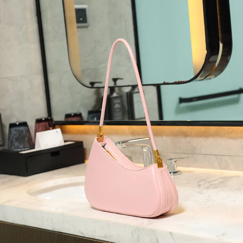 Retro oval women's underarm bag in PU material with sandwich pocket and single shoulder strap