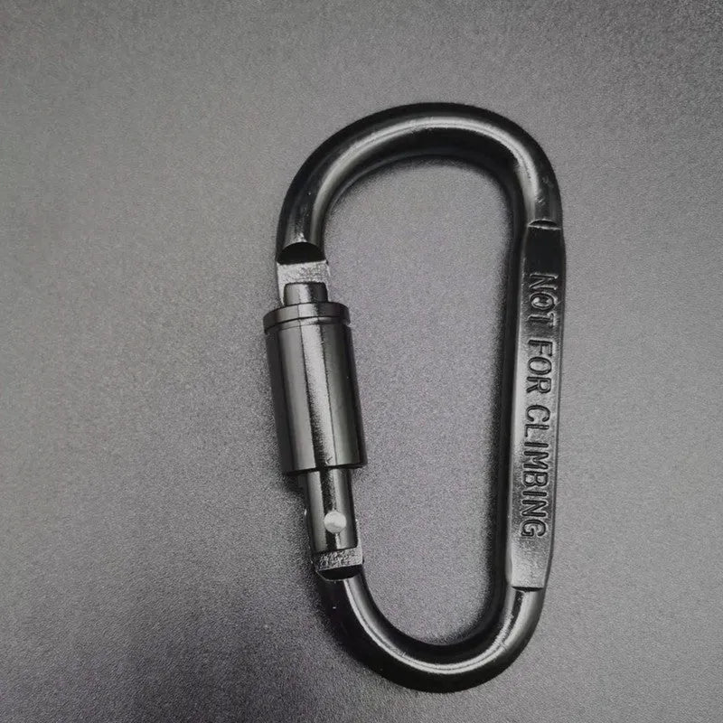 D-type aluminium locking carabiner measuring 8cm in multiple colour options