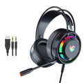 Black wired computer gaming headset with microphone showing 2.2 metre cable and sponge ear cushions