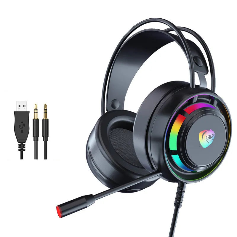 Black wired computer gaming headset with microphone showing 2.2 metre cable and sponge ear cushions