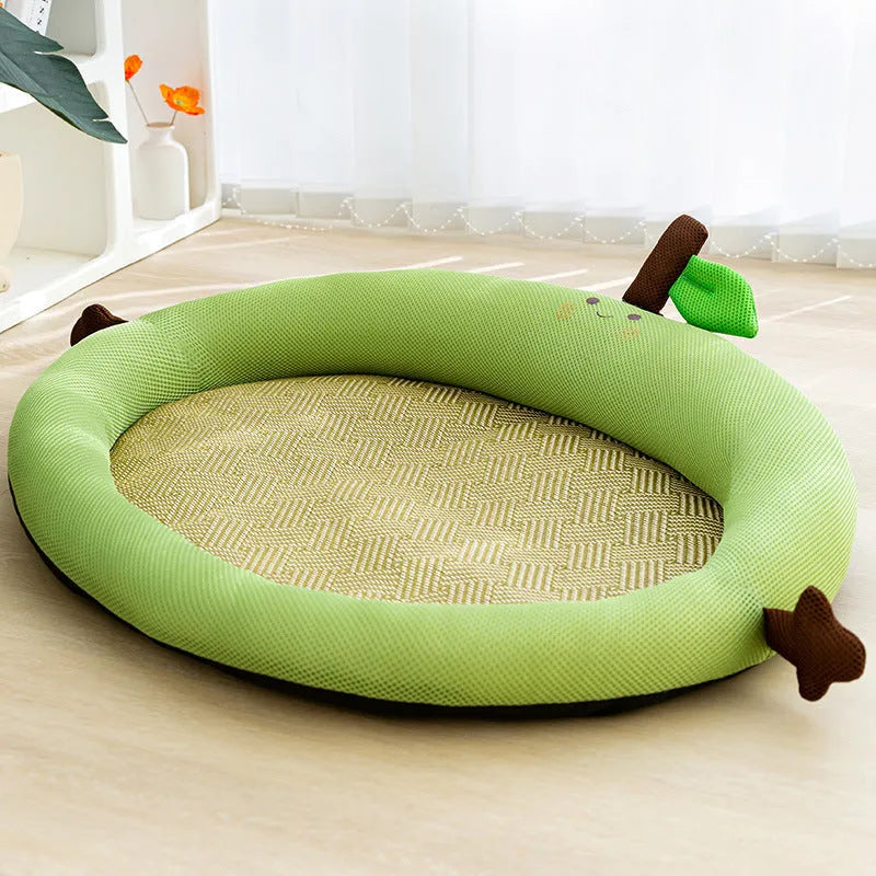Green pet cooling mat nest bed with fruit backrest for dogs and cats