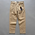 Men's straight-leg casual cotton trousers in army green, shown laid flat.