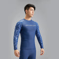 Dark blue nylon men's swimwear set with matching top and trousers for swimming and wading