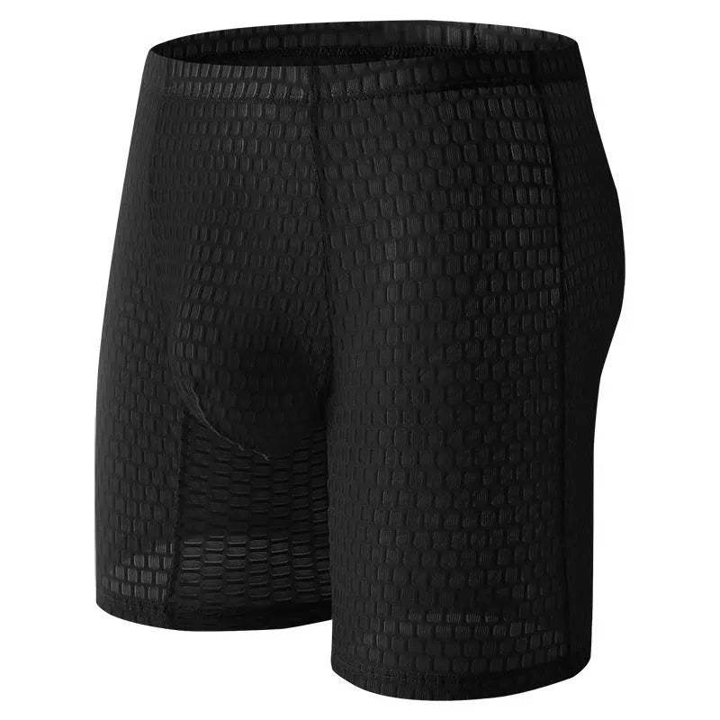 Men's lace boxer briefs in rose red colour showing shaping design on a mannequin.