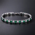 Electroplated real platinum women's bracelet with square diamond geometric design and gang drill details.