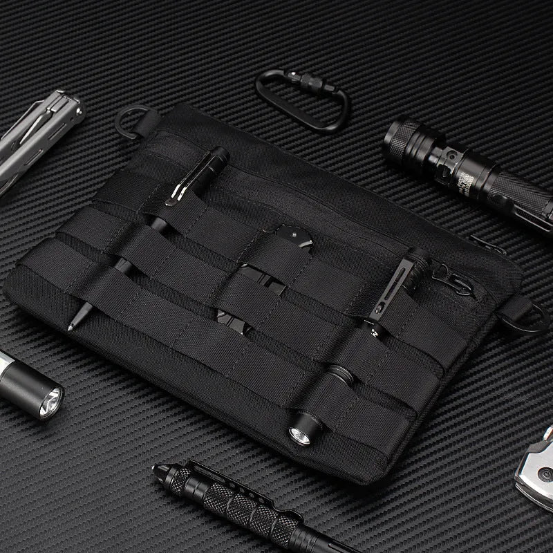 Black Oxford cloth military tactical outdoor pouch measuring 18 by 3.5 centimetres