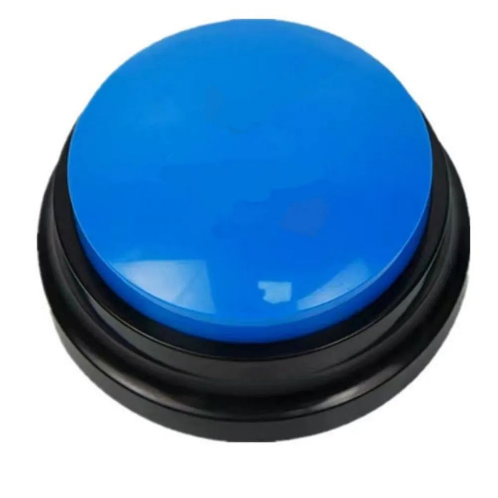 Voice recording dog training buzzer in five colour options showing record and playback buttons
