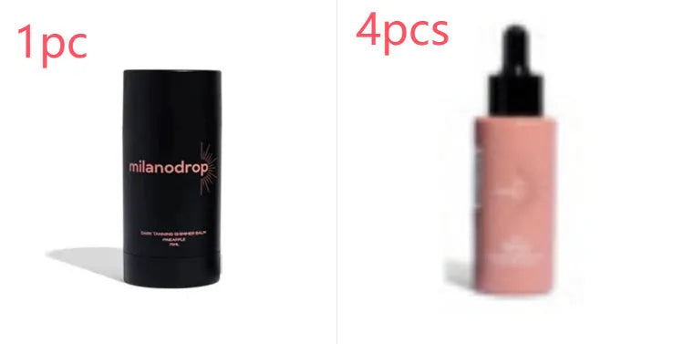Matte sun tanning black liquid bottle and tube showing 50ml tanning drops and 75ml flash cream.