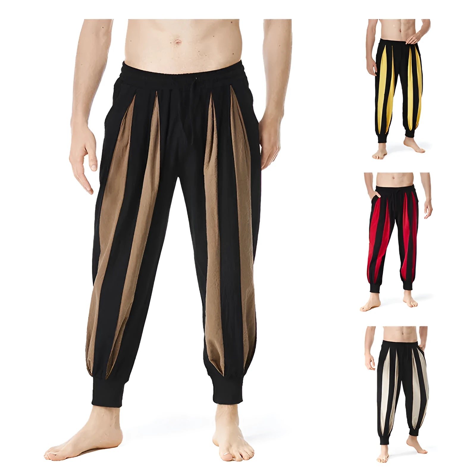 Men's straight-leg casual trousers in polyester fabric available in four colours with Asian sizing