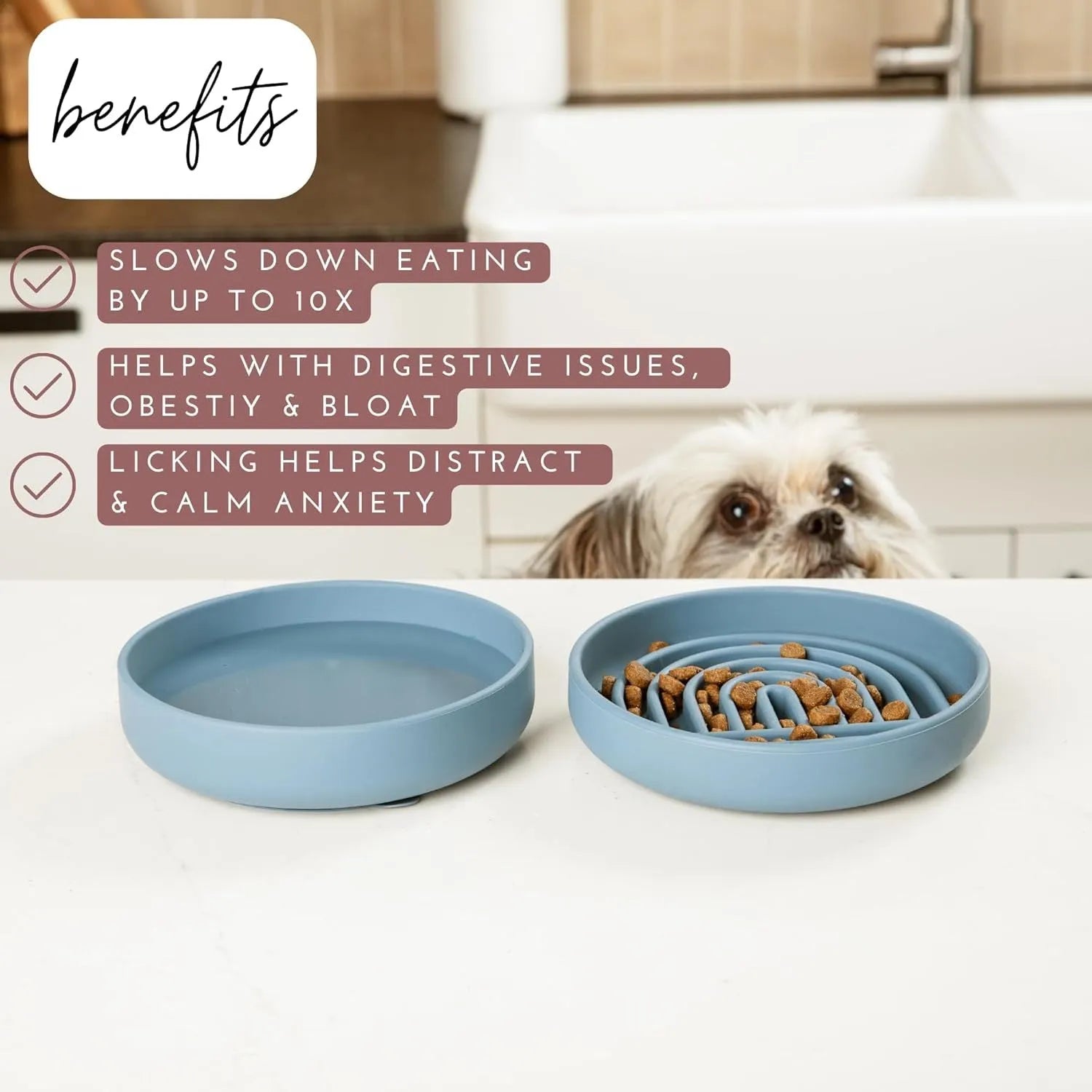 Slowdown Bowl silicone dog slow feeder with ridges, shown in beige colour.