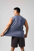 Korean style men's loose cotton fitness vest with hidden hook side openings for adjustable fit during workouts