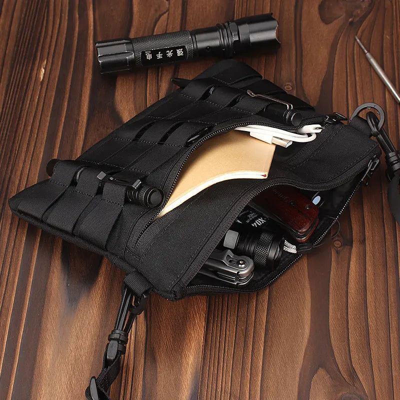 Black Oxford cloth military tactical outdoor pouch measuring 18 by 3.5 centimetres
