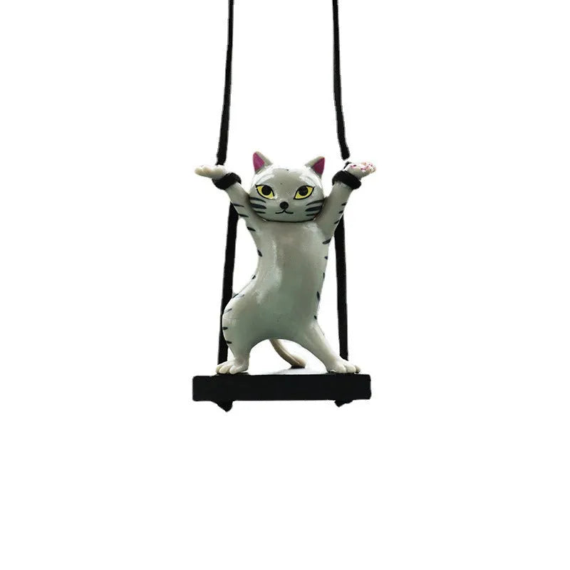Resin cartoon cat car pendant decoration with adjustable rope in five colour variations