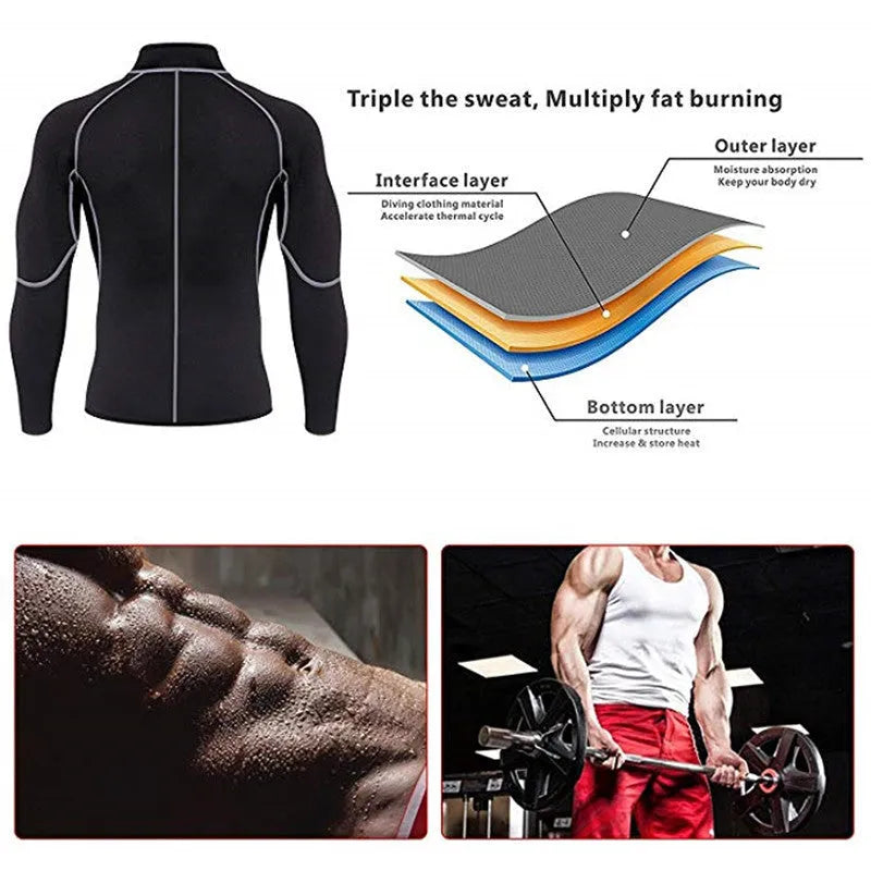 Neoprene men's running sports yoga sauna fitness suit with stitching detail in black