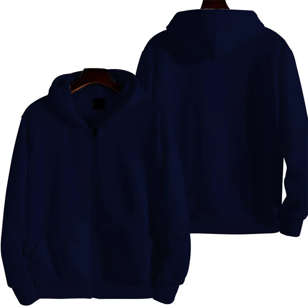 Men's loose fit solid colour zip-up sports jacket on a hanger, shown in a neutral colour.