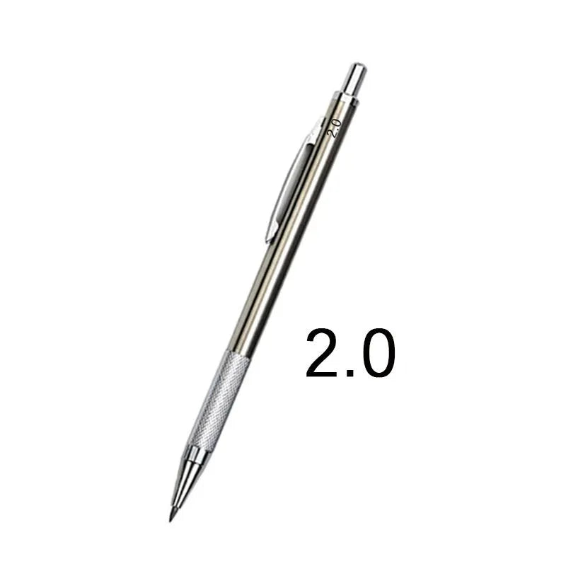 Metal automatic mechanical pencil with 0.5mm to 2.0mm lead size options