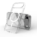 Transparent magnetic protective case for iPhone 17 models on a white background.