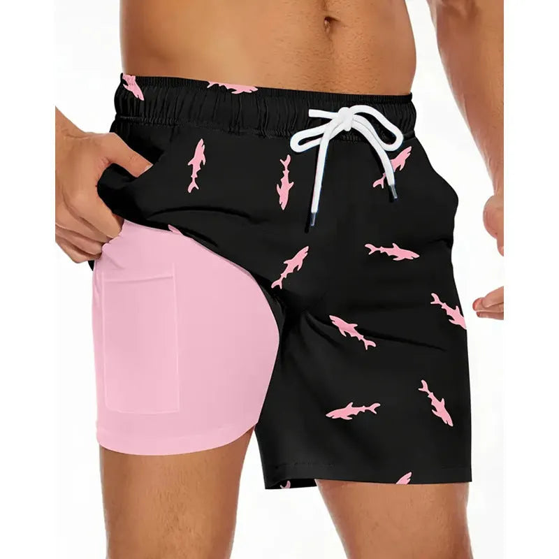 Men's loose-fit polyester beach pants in multiple colours, showing plus size options for summer leisure wear