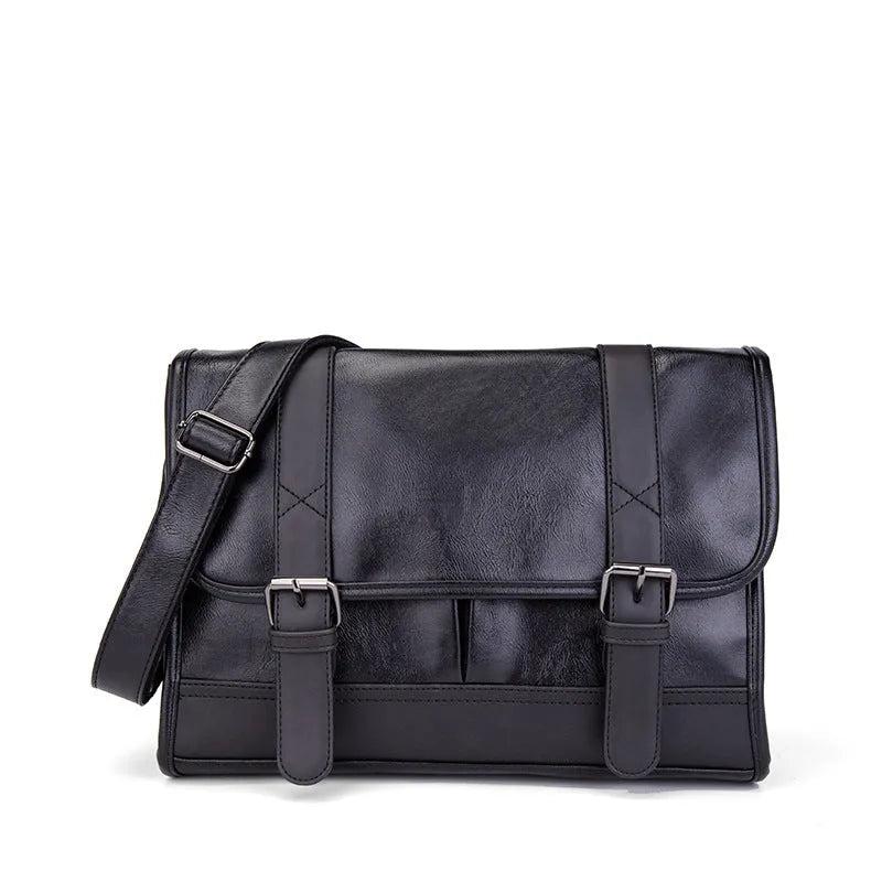 Black Korean-style men's commuter backpack with anti-theft function and polyurethane construction
