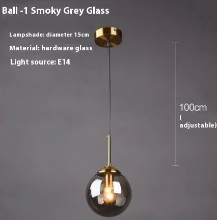 Nordic style modern round glass ball chandelier in clear, amber, smoke grey or platinum glass for living and dining rooms