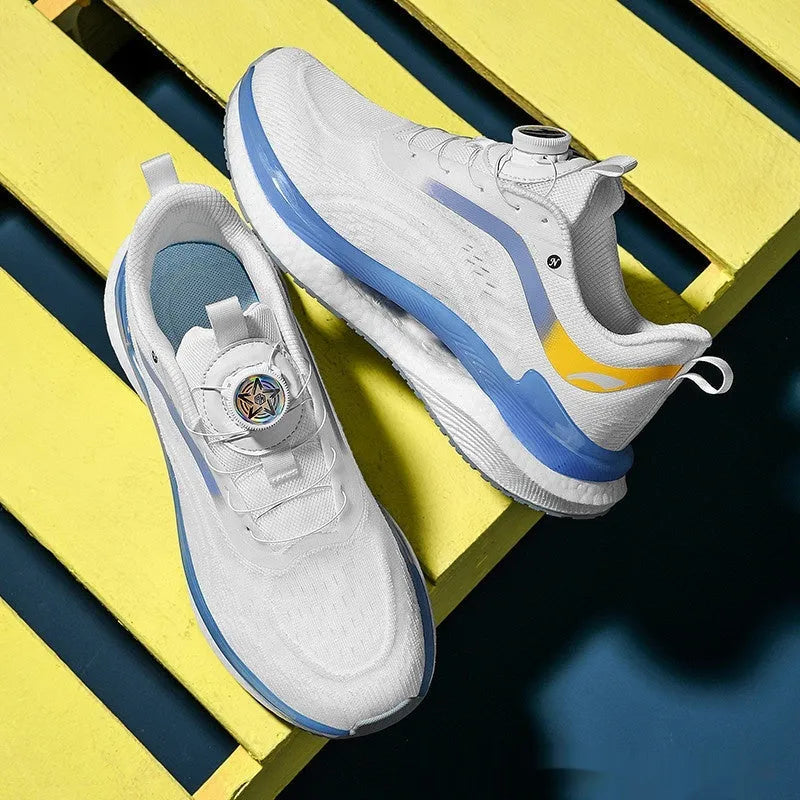 Men's high-top mesh running shoes in cotton candy colour with composite sole