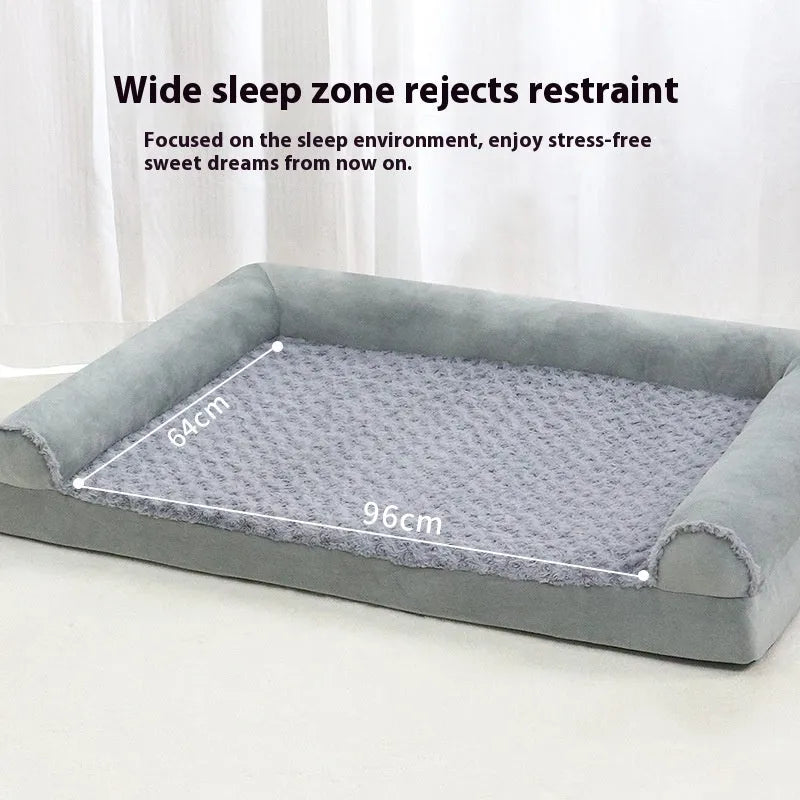 Light grey foldable cloth kennel for a large dog, showing its rectangular shape and raised sides.