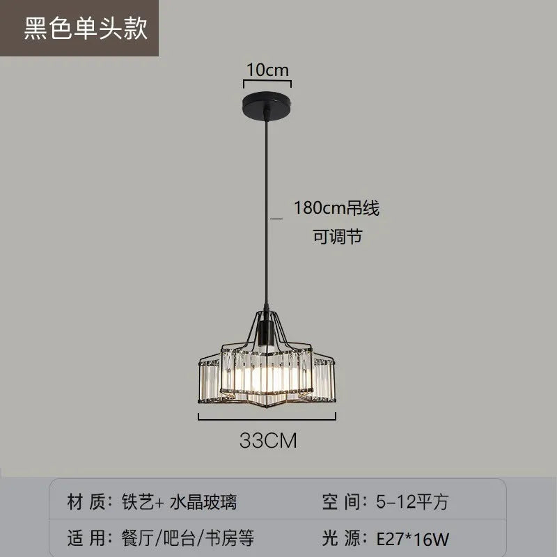 Modern crystal bedside lamp with light luxury chandelier design in black finish