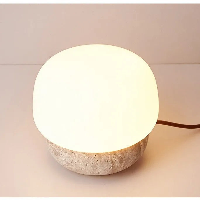 Cream-coloured retro bedside lamp with compact dimensions measuring 18cm by 17cm