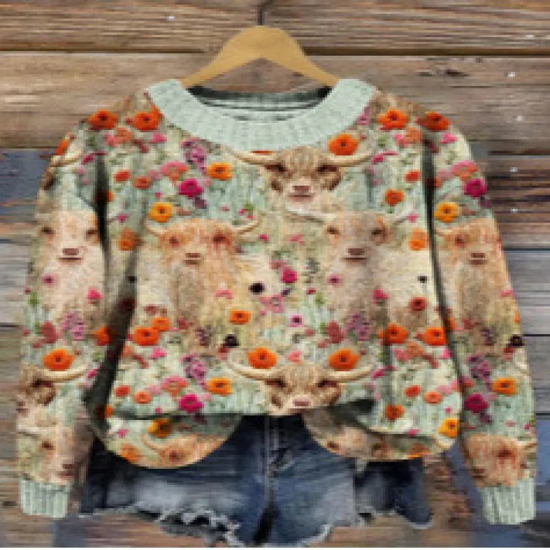 Little Flower digital printed round neck sweater in a colour from the YPM935 range, sizes S to 4XL.