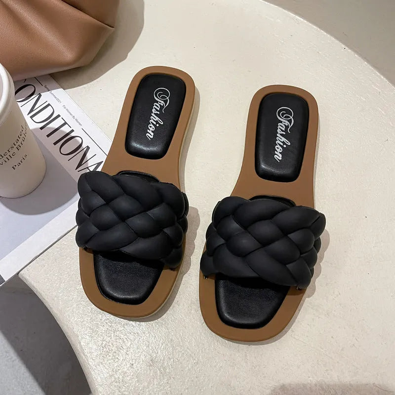 Women's plaid pattern anti-skid beach sandals with PVC thick sole in multiple colours