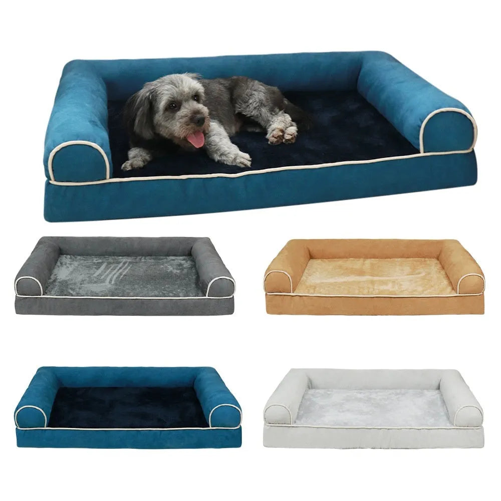 Square-shaped dog bed with sponge cushion, shown in a neutral colour like light grey or beige.