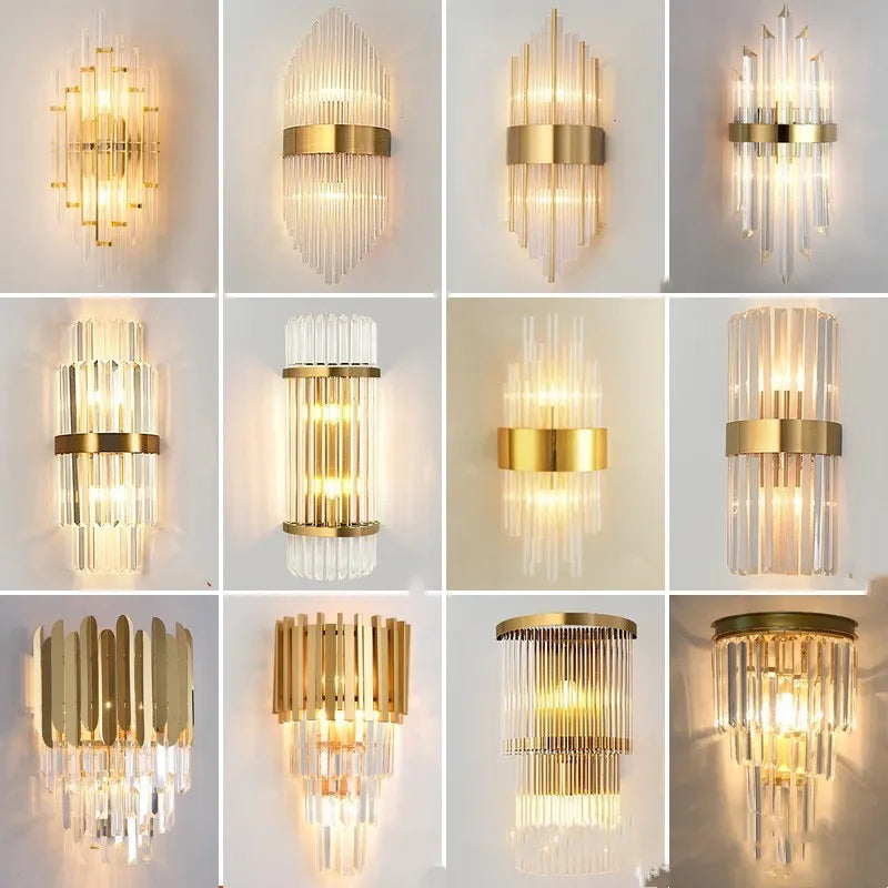 Modern petal-shaped crystal wall lamp with titanium finish in living room setting