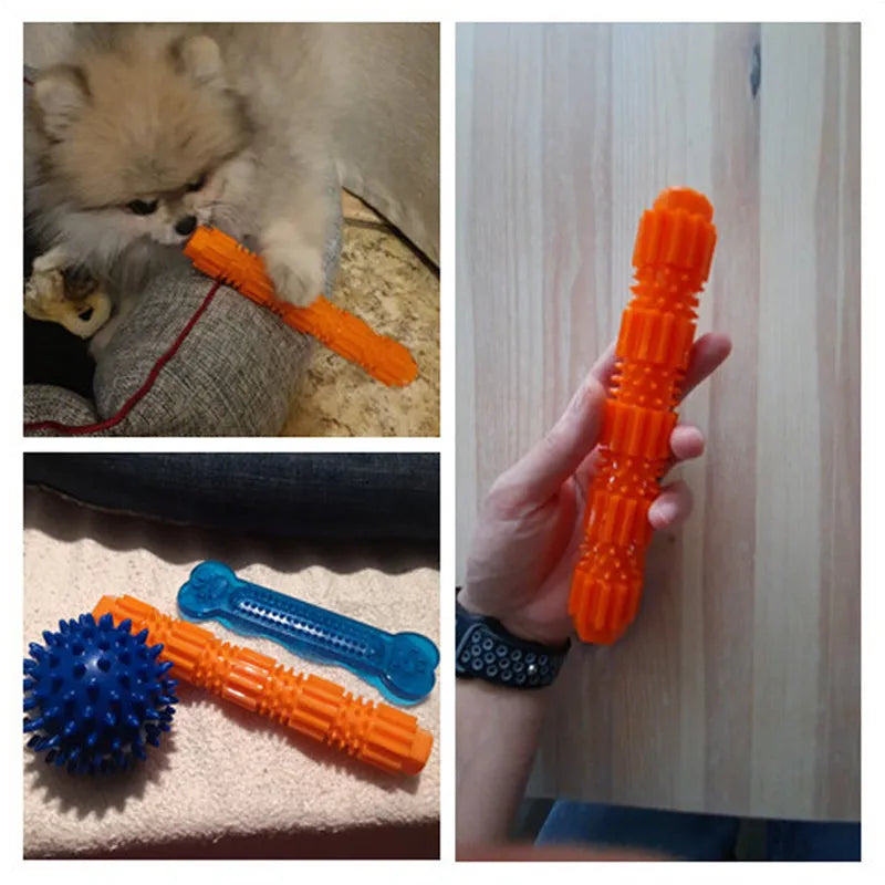 Green and orange rubber dog chew toy for aggressive chewers with treat dispensing hole