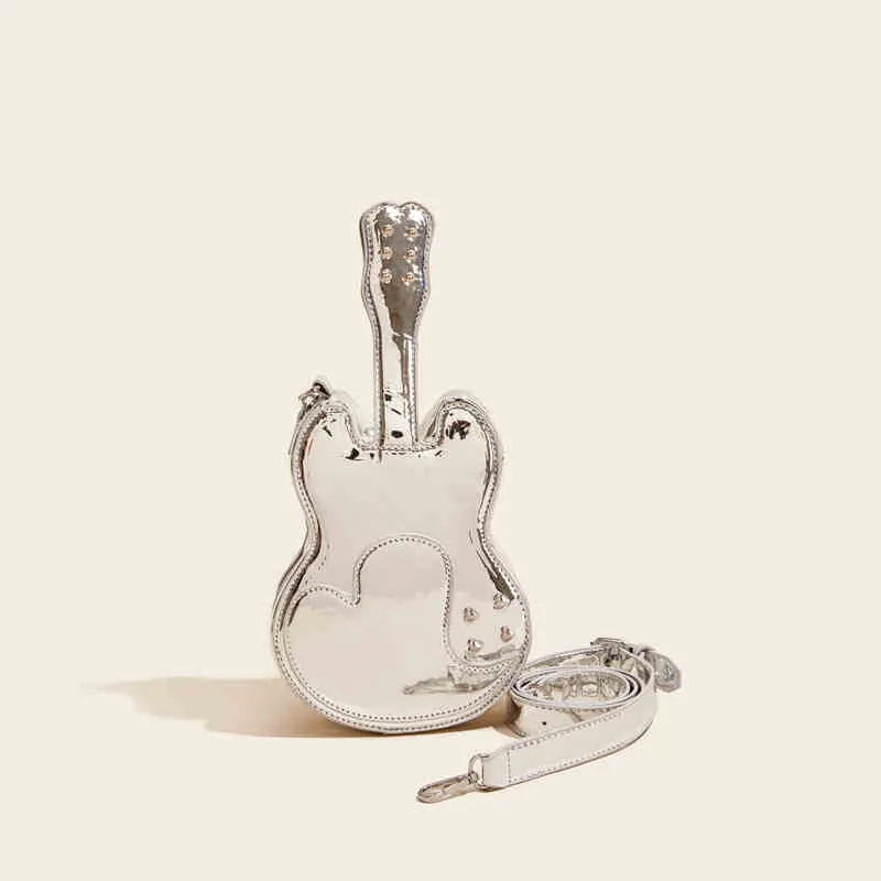 Guitar-shaped creative arts crossbody shoulder bag in PU leather