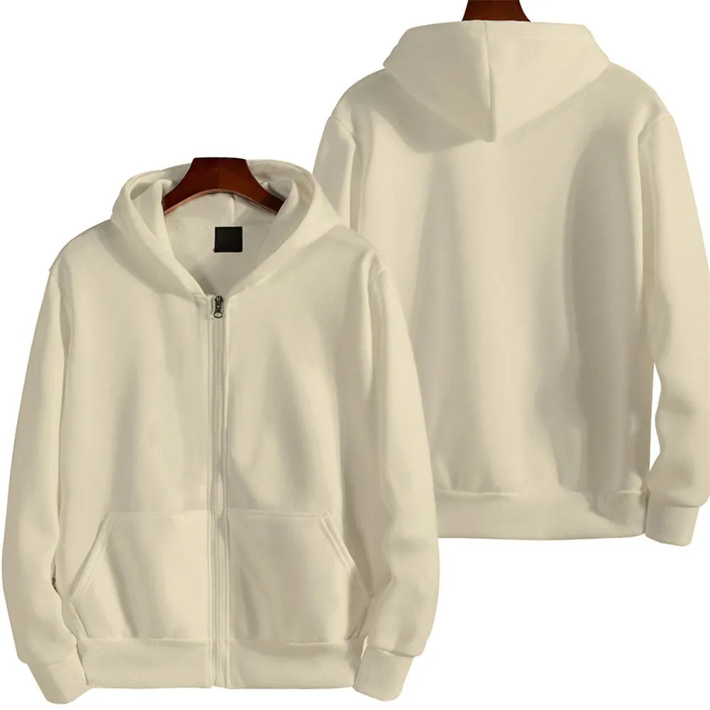 Men's loose fit solid colour zip-up sports jacket on a hanger, shown in a neutral colour.