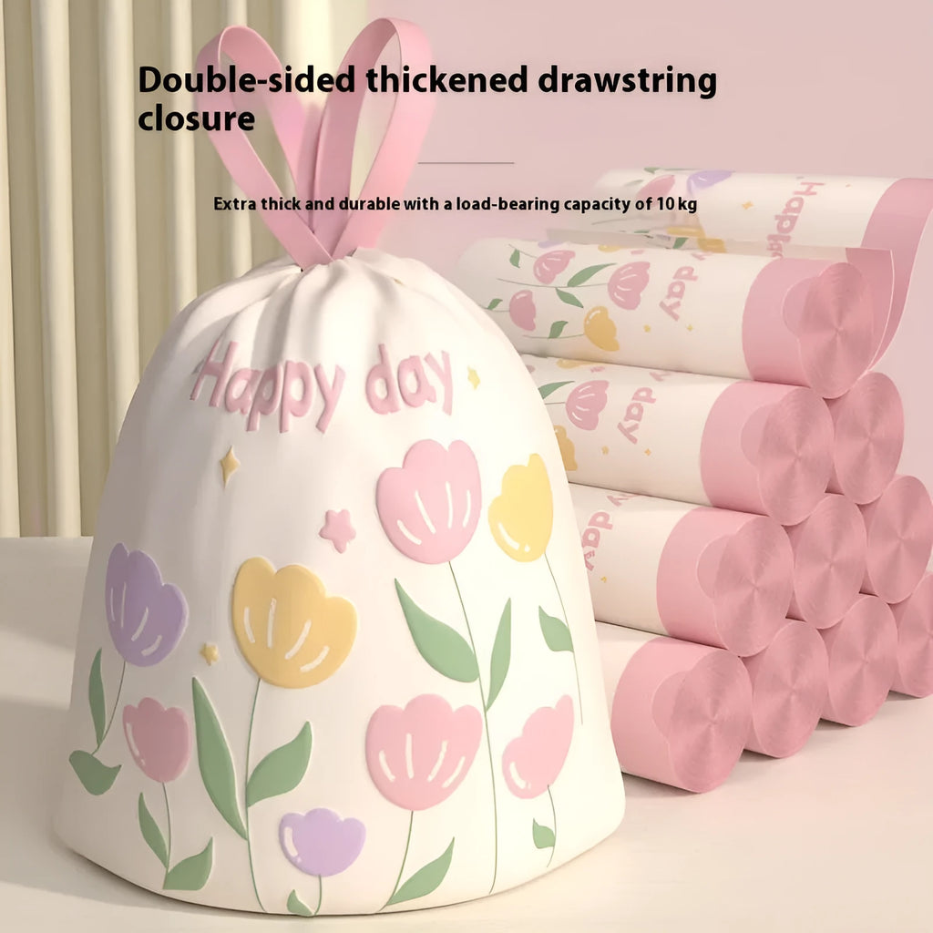 Pink drawstring garbage bags with natural argy wormwood mosquito repellent, sold in bulk packs.
