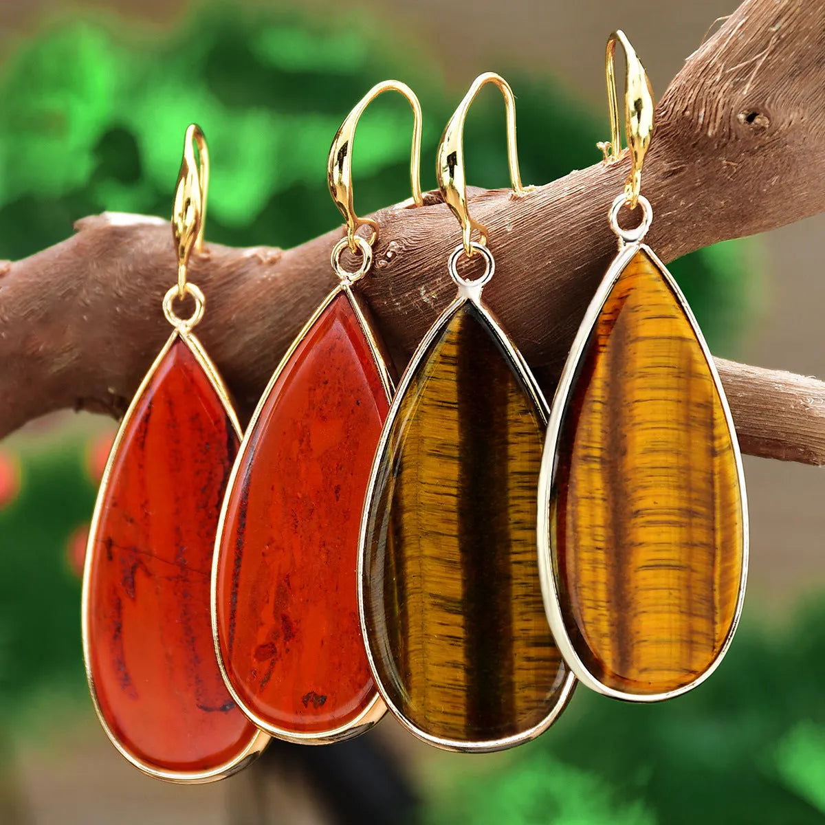Vintage style women's stone drop earrings with long water design in five colour options