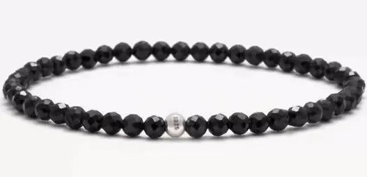 Fine unisex bracelet with round and square obsidian, blue San, and black agate beads