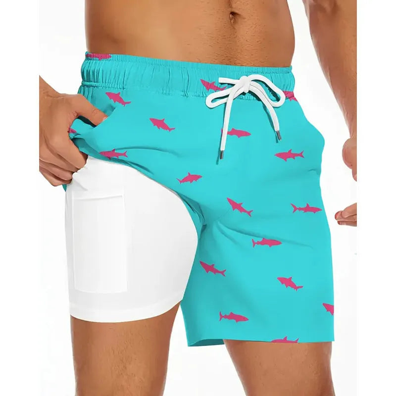 Men's loose-fit polyester beach pants in multiple colours, showing plus size options for summer leisure wear