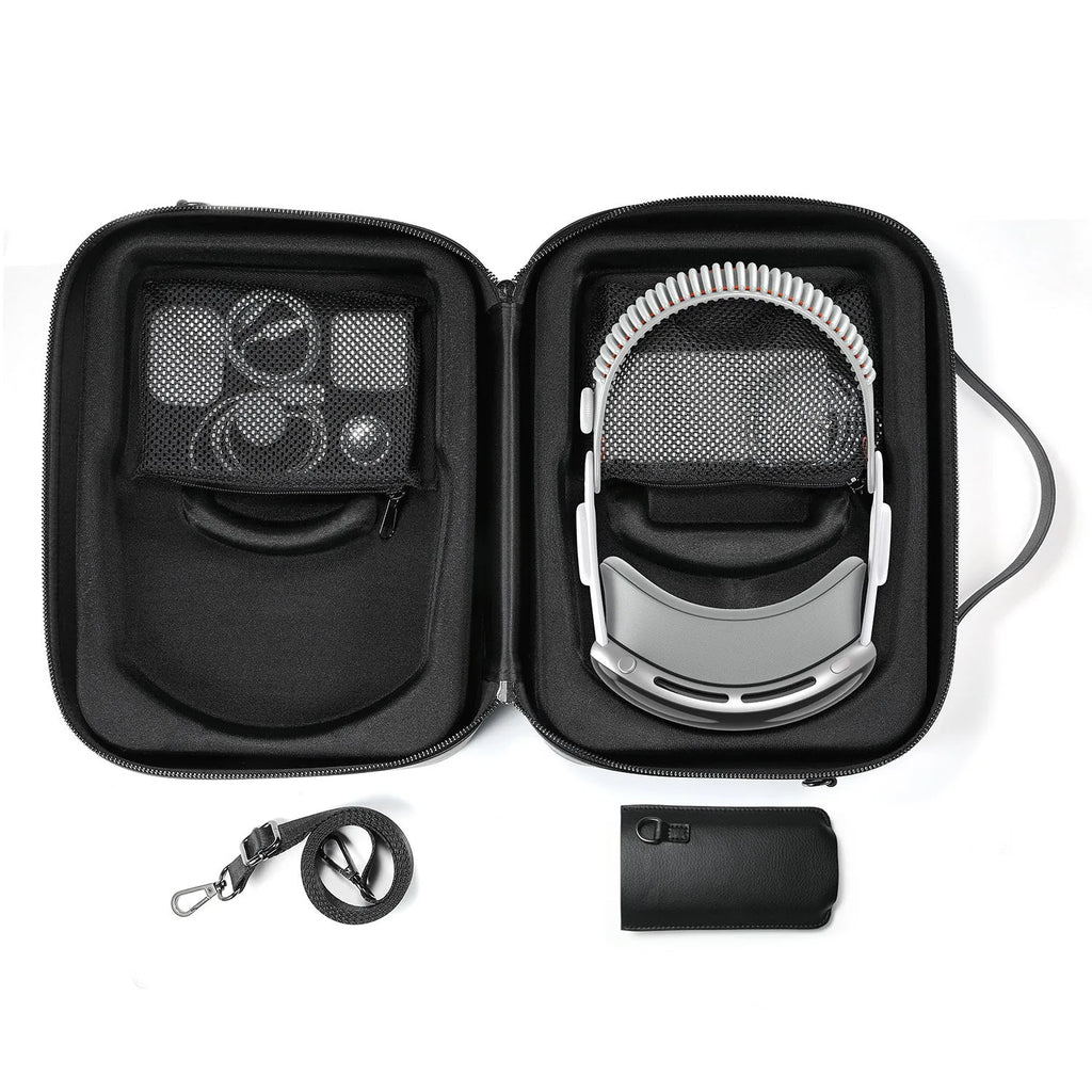 Vision Pro MR glasses superfiber storage box in black colour showing interior compartment