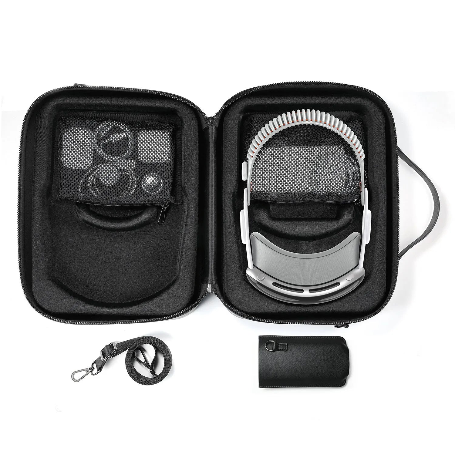 Vision Pro MR glasses superfiber storage box in black colour showing interior compartment