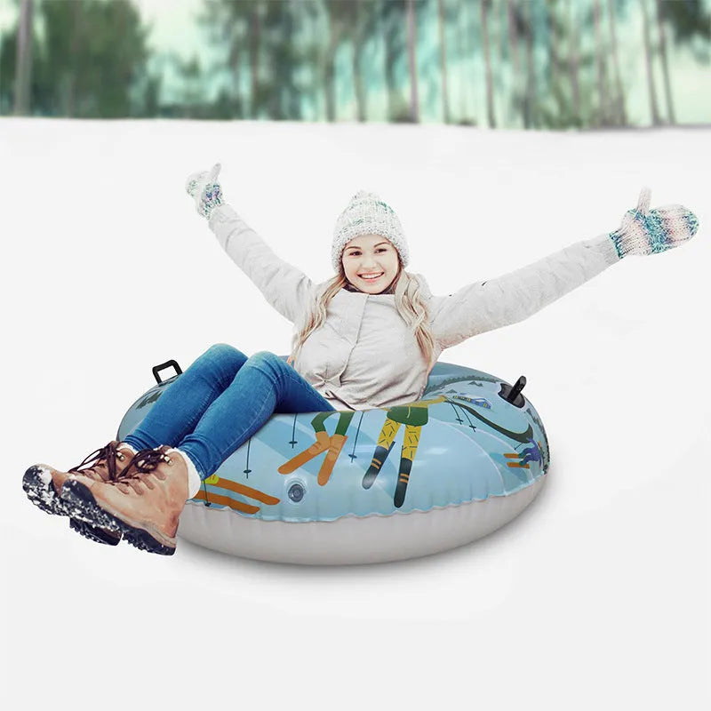 Colourful thick PVC ski ring toy for winter outdoor snow play.