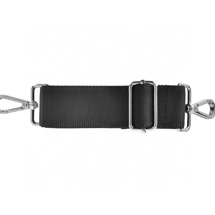 Black Oxford cloth laptop rucksack with multiple pockets and a lock, shown fitting a 15.6-inch laptop.
