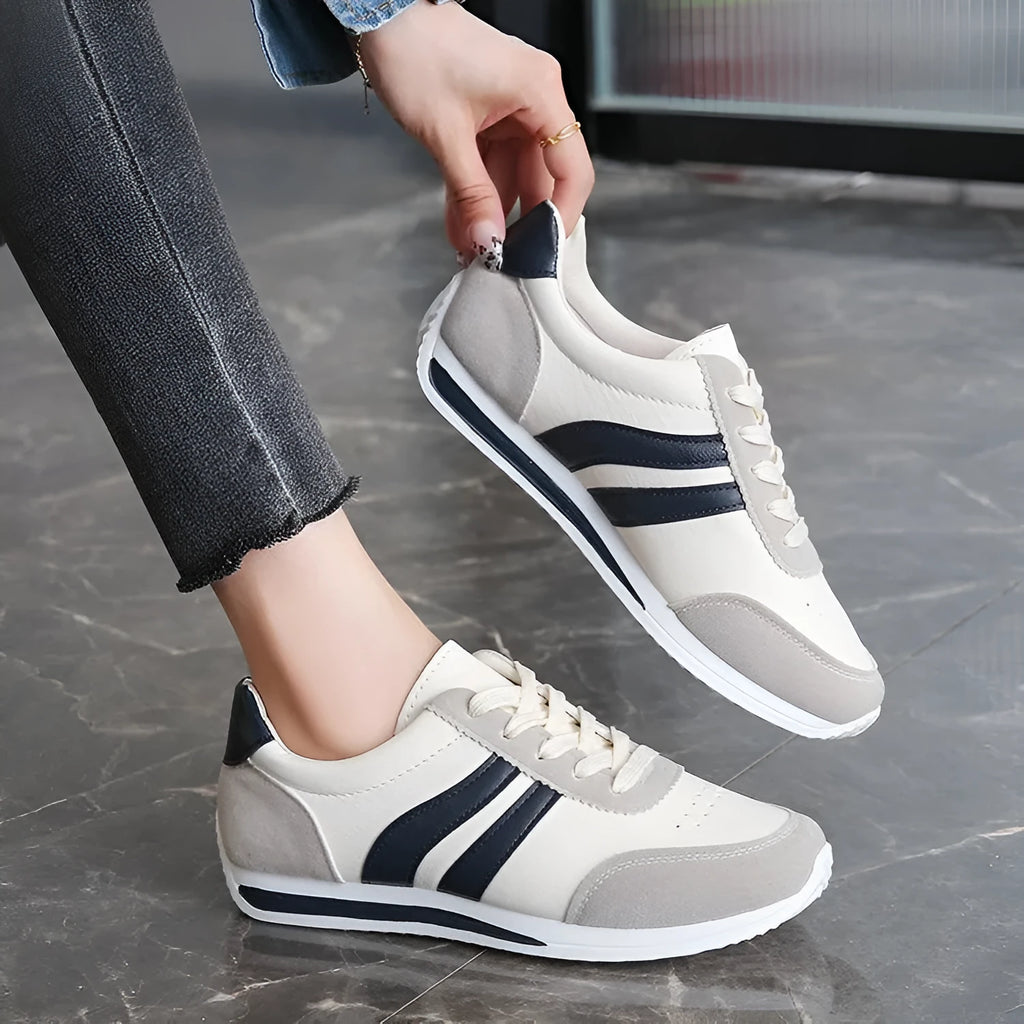 Red lace-up casual sneaker with soft rubber sole and pu mesh upper