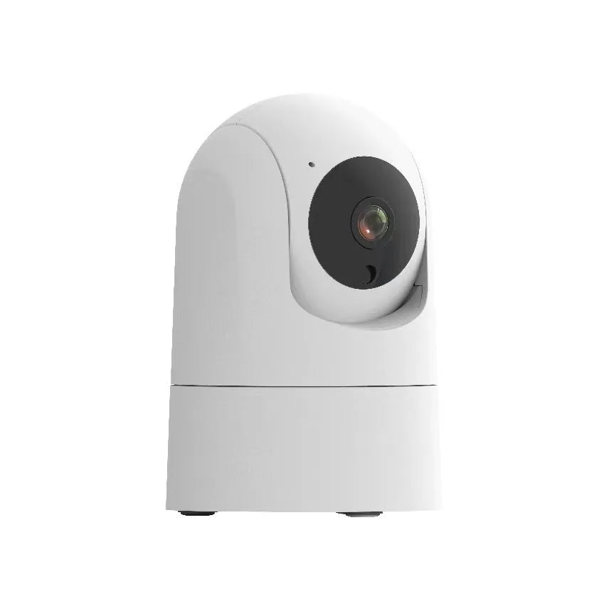 White indoor smart security camera with 1080p resolution and electronic zoom